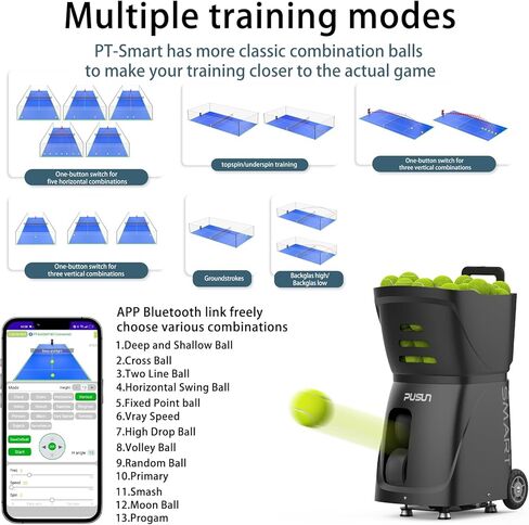 PT-SMart Machine BADEL BALL مع APP SMART CONTROL | قاذفة السيارات الذكية مع 20 نقطة الهبوط و 12 وضعا | التدريب المهني مع التحكم متعدد الزوايا ومتغير السرعة in Saudi Arabia