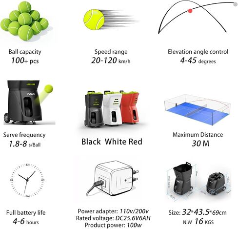 PT-SMart Machine BADEL BALL مع APP SMART CONTROL | قاذفة السيارات الذكية مع 20 نقطة الهبوط و 12 وضعا | التدريب المهني مع التحكم متعدد الزوايا ومتغير السرعة in Saudi Arabia