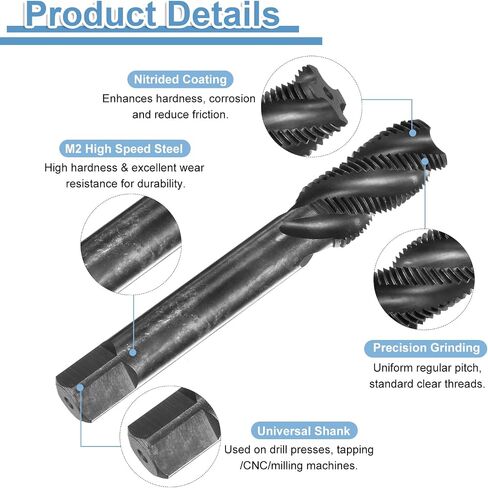 uxcell Spiral Flute Thread Taps M7 x 1 H2 Metric Machine Threading Tap Bit, Nitrided Coated Screw Tapping Repair Tool, M2 High-Speed Steel (HSS) in Saudi Arabia
