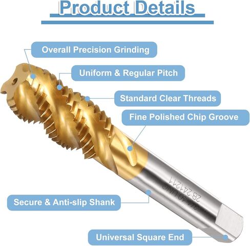 uxcell Spiral Flute Taps, 3/4-10 UNC 2B High Speed Steel (HSS) Titanium Coating Machine Thread Milling Threading Screw Tap Tapping Tool, 2pcs in Saudi Arabia