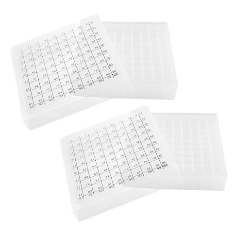GLEAVI 2pcs Plastic Freezer Storage Box with Lid for 1.8ml 2ml 5ml 10ml Test Tubes 100-Slot Vial Case Microcentrifuge Tube Rack Holder for Laboratory and Home Use in Saudi Arabia