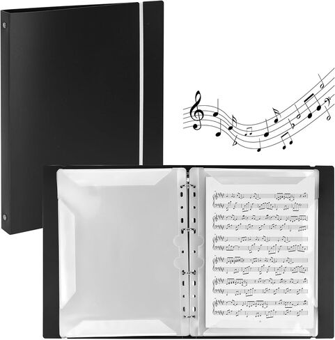 80 Sleeves Sheet Music Binder Black, 8.5"x11" Sheet Music Folder with Elastic Band, Sheet Music Organizer with Plastic Sleeves for Writable in Saudi Arabia