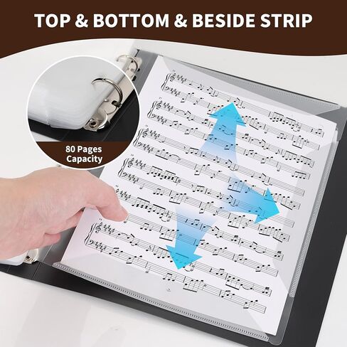 80 Sleeves Sheet Music Binder Black, 8.5"x11" Sheet Music Folder with Elastic Band, Sheet Music Organizer with Plastic Sleeves for Writable in Saudi Arabia