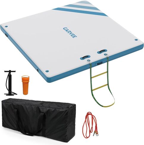 Expandable Floating Dock System - Connect Multiple 6x5ft to 10x10ft Water Platform Via D-Rings, Non-Slip Surface, Includes Pump/Ladder/Storage Bag for Boating/Fishing/Water Yoga/Party in Kuwait