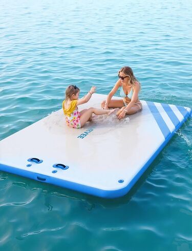 Expandable Floating Dock System - Connect Multiple 6x5ft to 10x10ft Water Platform Via D-Rings, Non-Slip Surface, Includes Pump/Ladder/Storage Bag for Boating/Fishing/Water Yoga/Party in Kuwait