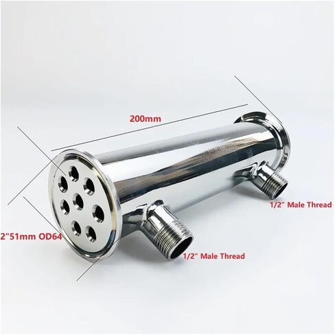2 "51 مم (OD64MM) DEPHLEGMATOR REDUX DISTILLER طول المكثف 200 مم مع 1/2" الذكور فستان الصرف الصحي 304 in Kuwait