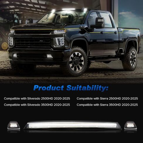 LED LED CAB ROOD MARKER LIGHTS متوافقة مع Silverado Sierra 2500HD 3500HD 2015-2019 ، Top Cab Smokedance Lights للشاحنات والضوء الأبيض + LEN المدخن in Kuwait