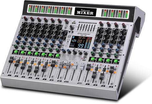 12-Channel Professional Audio Mixer, DK-12 Mixing Console with XLR Inputs, Bluetooth, 99 DSP Effects, MP3, USB Interface for Podcast, Music, Recording, PC 14.76"x1.96“x17.40"inches in Kuwait
