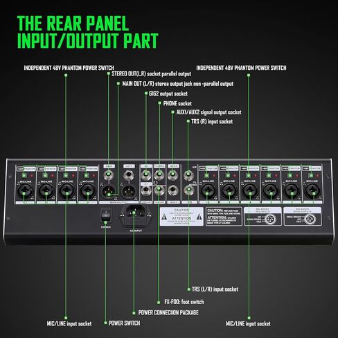 12-Channel Professional Audio Mixer, DK-12 Mixing Console with XLR Inputs, Bluetooth, 99 DSP Effects, MP3, USB Interface for Podcast, Music, Recording, PC 14.76"x1.96“x17.40"inches in Kuwait