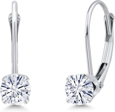 Gem Stone King 14K White Gold Blue Diamond Leverback Earrings for Women | 0.30 Cttw | Gemstone April Birthstone | Round 3.5MM | Fine Jewelry Gifts for Her Mom Women Wife in Saudi Arabia