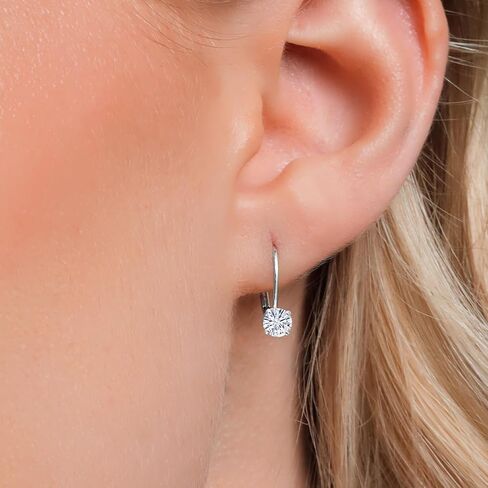 Gem Stone King 14K White Gold Blue Diamond Leverback Earrings for Women | 0.30 Cttw | Gemstone April Birthstone | Round 3.5MM | Fine Jewelry Gifts for Her Mom Women Wife in Saudi Arabia