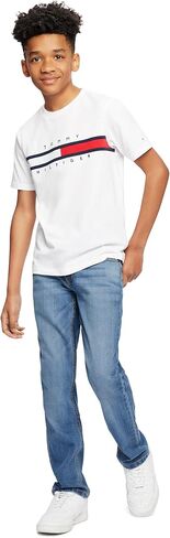 Tommy Hilfiger Boys' Short Sleeve Graphic Crew Neck T-Shirt, Soft, Comfortable, Relaxed Fit, Varsity Bright White, 10-12 in Saudi Arabia