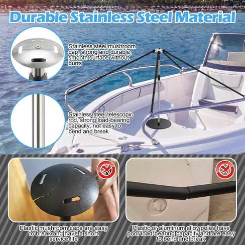 Boat Cover Support Poles, 2 Pack Adjustable Stainless Steel Pontoon Boat Cover Support System, Telescoping Tarp Accessories with 8 Straps and Metal Base for V Hull, Jon, Pontoon Boat in Kuwait