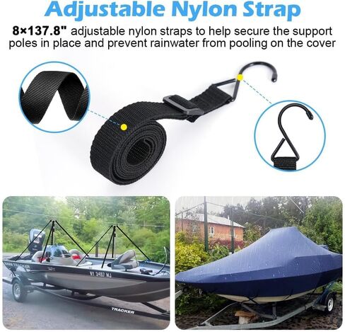 أقطاب دعم غطاء القوارب ، 2 حزمة قابلة للتعديل من الفولاذ المقاوم للصدأ ، نظام دعم القوارب ، وملحقات Telescoping Tarp مع 8 أحزمة وقاعدة معدنية لـ V Hull ، Jon ، قارب عائم in Kuwait