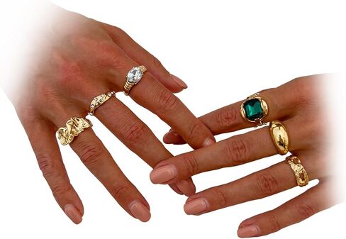 Chunky Gold Rings for Women Non Tarnish Travel Mothers Day Gifts Thick Adjustable Stackable Wedding Gold Plated Vintage Rings Set Size 8 Two Piece Sets Gifts for Women Going Out Rings in Kuwait