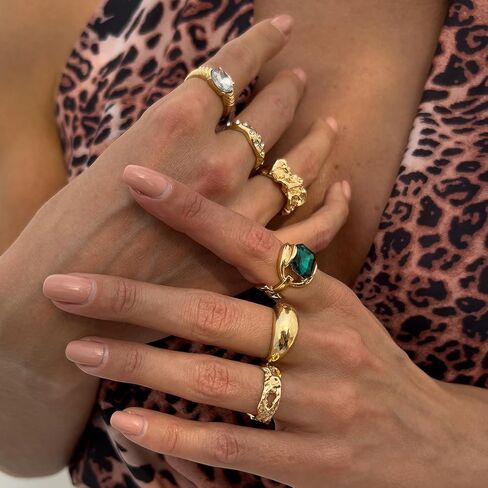 Chunky Gold Rings for Women Non Tarnish Travel Mothers Day Gifts Thick Adjustable Stackable Wedding Gold Plated Vintage Rings Set Size 8 Two Piece Sets Gifts for Women Going Out Rings in Kuwait