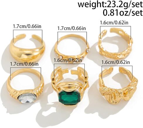 Chunky Gold Rings for Women Non Tarnish Travel Mothers Day Gifts Thick Adjustable Stackable Wedding Gold Plated Vintage Rings Set Size 8 Two Piece Sets Gifts for Women Going Out Rings in Kuwait
