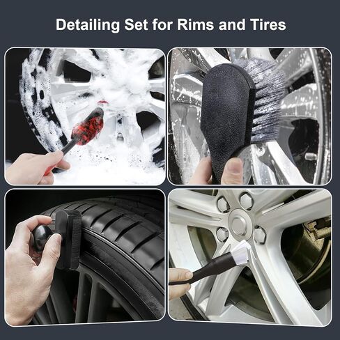 Unimeix Tyre Shine Applicator Brush Kit كبير فرشاة إطارات نباتية كبيرة مع موقف تخزين للسيارات إطارات شمع البولندية والتنظيف الداخلي للسيارة in Kuwait