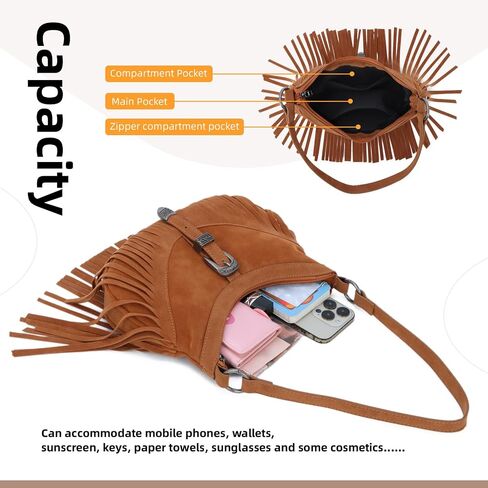 Fringe Hobo Purse for Women Tassel Shoulder Bag Vintage Suede Handbag Hippie Western Tassel Bag in Saudi Arabia