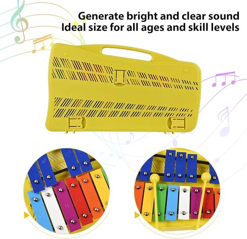 Btuty 25 Notes Glockenspiel Xylophone Colorful Metal Keys Percussion Rhythm Musical Instrument with 2 Mallets Handheld Case Gift for Beginners in Kuwait