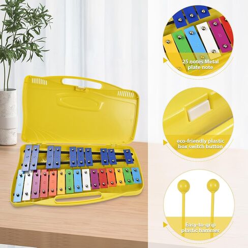 Btuty 25 Notes Glockenspiel Xylophone Colorful Metal Keys Percussion Rhythm Musical Instrument with 2 Mallets Handheld Case Gift for Beginners in Kuwait