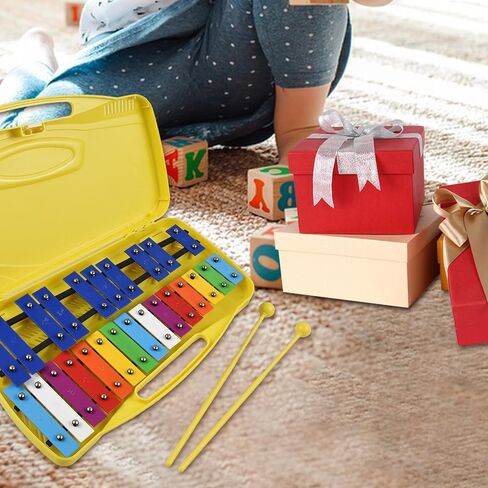 Btuty 25 Notes Glockenspiel Xylophone Colorful Metal Keys Percussion Rhythm Musical Instrument with 2 Mallets Handheld Case Gift for Beginners in Kuwait