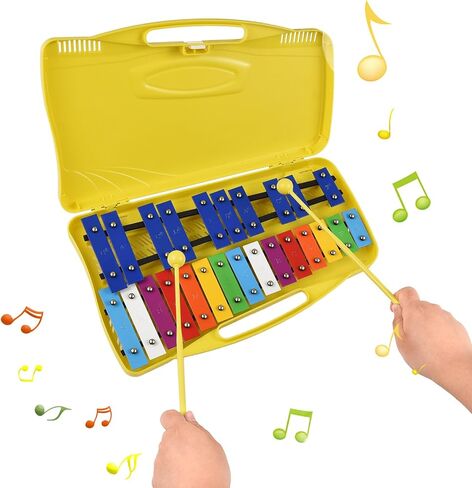 Btuty 25 Notes Glockenspiel Xylophone Colorful Metal Keys Percussion Rhythm Musical Instrument with 2 Mallets Handheld Case Gift for Beginners in Kuwait