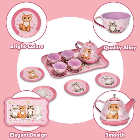 مجموعة الشاي للفتيات الصغيرات ، تظاهر Tin Teapot Set ، Princess Tea Play لعبة المطبخ مع أكواب وألواح وملحقات لهدايا عيد ميلاد عيد الفصح الأطفال الصغار 3 4 5 6 in Kuwait
