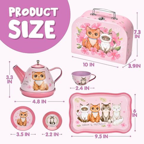 مجموعة الشاي للفتيات الصغيرات ، تظاهر Tin Teapot Set ، Princess Tea Play لعبة المطبخ مع أكواب وألواح وملحقات لهدايا عيد ميلاد عيد الفصح الأطفال الصغار 3 4 5 6 in Kuwait