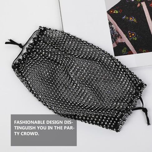 Gatuida Novelty Fishnet Rhinestone Mask Women Mask Modeling Mask Face Rhinestones Jewelry Face Mask Chain Mouth in Saudi Arabia