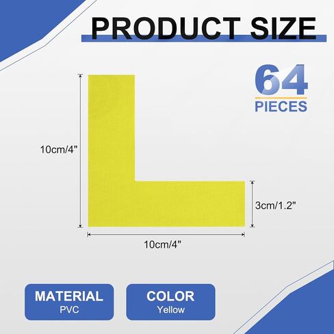Patikil 5S موقع علامات الزاوية ، 64 PCS 4 × 4 × 1.2 بوصة PVC L-chapplick وضع علامة في مكان العمل في مكان العمل لعلامات طاولة مكتب مستودع المكتب ، أعلى ، أصفر ، in Kuwait