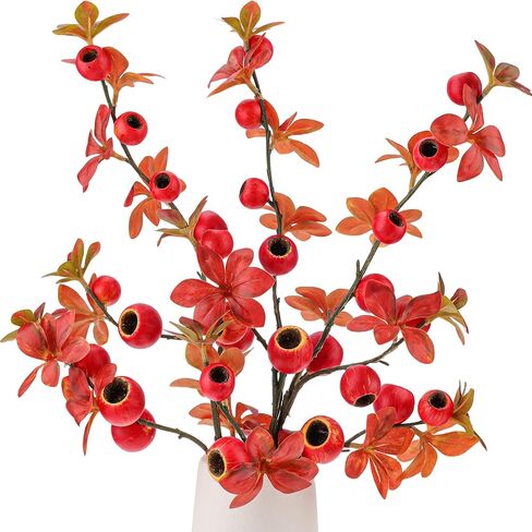 3pcs Artificial Red Fruits Stems Decoration 34.6 Inch Fake Multi Head Fruit Branches Garland Faux Raspberry Strawberry Christmas Decor Realistic Holly Leaves Fruit Branches in Kuwait