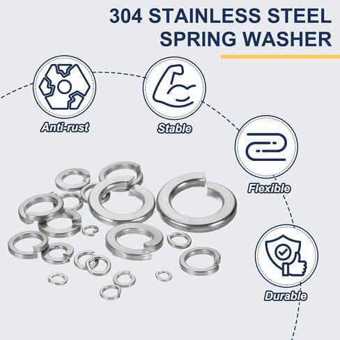 MECCANIXITY 8# Spring Lock Washer, 304 Stainless Steel Split Lock Washers for Screws Bolts Cars Construction Machinery Silver Pack of 120 in Saudi Arabia