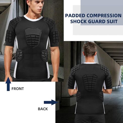 Zicac Padded Compression Shirt 8-Pads Football Rib Protectors Padded Shirt Chest Protective Gear Sports Rash Guards for Football Rugby Baseball in Kuwait