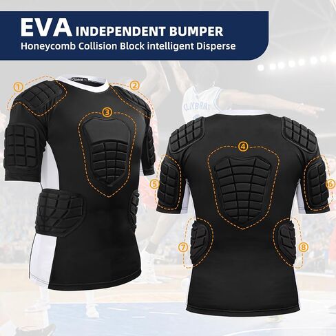 Zicac Padded Compression Shirt 8-Pads Football Rib Protectors Padded Shirt Chest Protective Gear Sports Rash Guards for Football Rugby Baseball in Kuwait