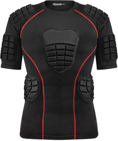 Zicac Padded Compression Shirt 8-Pads Football Rib Protectors Padded Shirt Chest Protective Gear Sports Rash Guards for Football Rugby Baseball in Kuwait