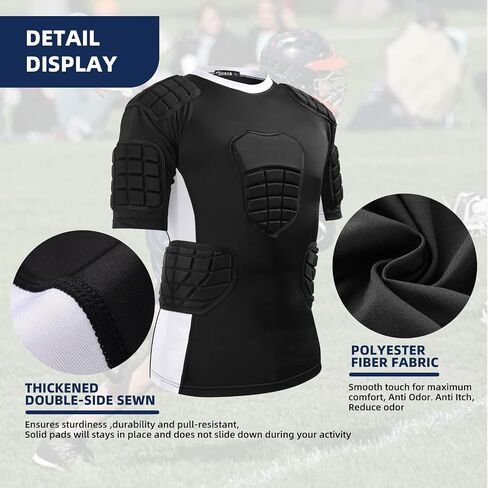 Zicac Padded Compression Shirt 8-Pads Football Rib Protectors Padded Shirt Chest Protective Gear Sports Rash Guards for Football Rugby Baseball in Kuwait