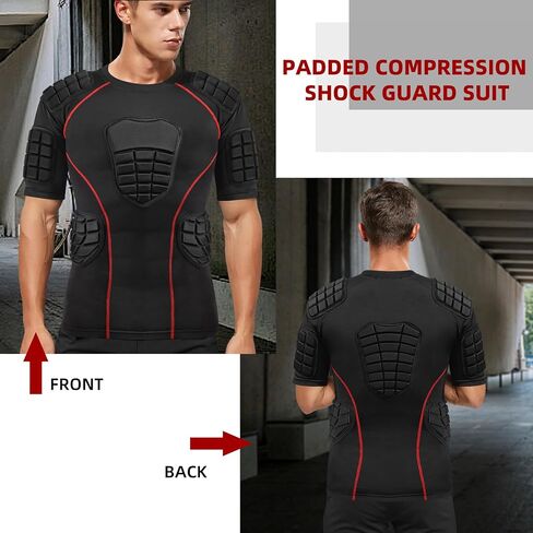 Zicac Padded Compression Shirt 8-Pads Football Rib Protectors Padded Shirt Chest Protective Gear Sports Rash Guards for Football Rugby Baseball in Kuwait