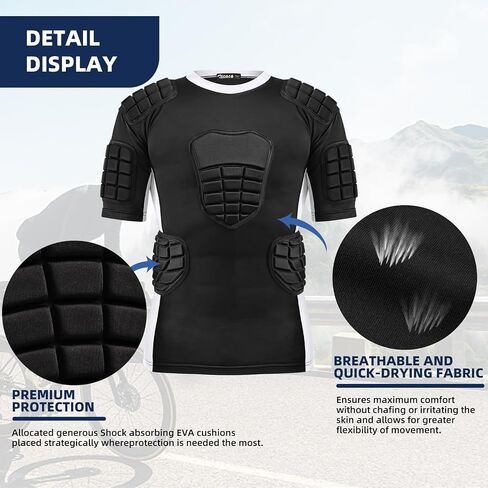 Zicac Padded Compression Shirt 8-Pads Football Rib Protectors Padded Shirt Chest Protective Gear Sports Rash Guards for Football Rugby Baseball in Kuwait