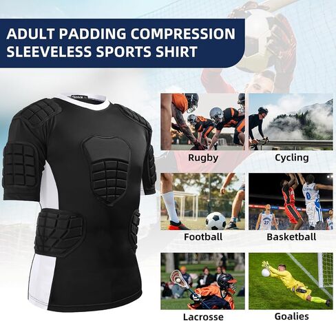 Zicac Padded Compression Shirt 8-Pads Football Rib Protectors Padded Shirt Chest Protective Gear Sports Rash Guards for Football Rugby Baseball in Kuwait