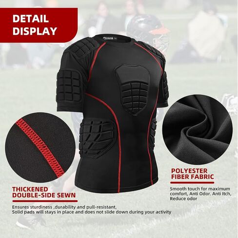 Zicac Padded Compression Shirt 8-Pads Football Rib Protectors Padded Shirt Chest Protective Gear Sports Rash Guards for Football Rugby Baseball in Kuwait