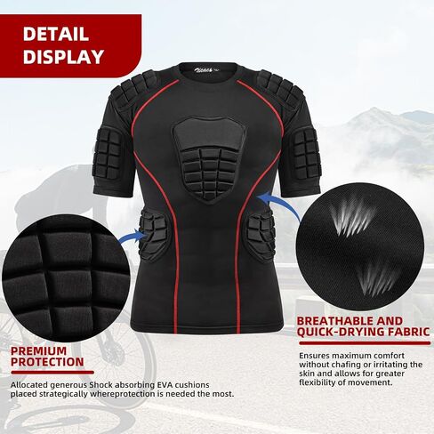Zicac Padded Compression Shirt 8-Pads Football Rib Protectors Padded Shirt Chest Protective Gear Sports Rash Guards for Football Rugby Baseball in Kuwait