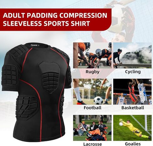 Zicac Padded Compression Shirt 8-Pads Football Rib Protectors Padded Shirt Chest Protective Gear Sports Rash Guards for Football Rugby Baseball in Kuwait