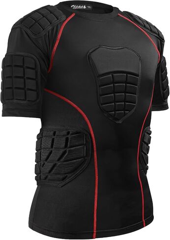 Zicac Padded Compression Shirt 8-Pads Football Rib Protectors Padded Shirt Chest Protective Gear Sports Rash Guards for Football Rugby Baseball in Kuwait