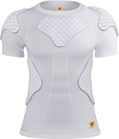 Men Padded Football Shirt Rib Chest Shoulder Protector Heart Guard Padded Compression Shirt 6-Pads Protective Gear for Baseball,Basketball in Saudi Arabia