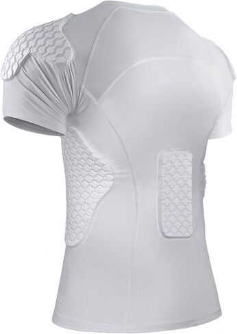 Men Padded Football Shirt Rib Chest Shoulder Protector Heart Guard Padded Compression Shirt 6-Pads Protective Gear for Baseball,Basketball in Saudi Arabia