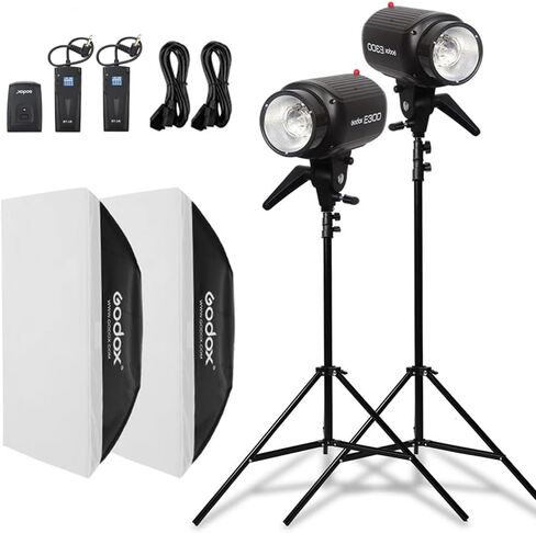 Godox 750W Professional Studio Strobe Flash Light Kit, 3-Light Godox Strobe Lighting Kit for Photography, 3x250W 5600K Monolights with Strobe Trigger, Softbox, Light Stands, Boom Arm in Saudi Arabia