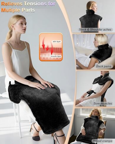 Heating Pad for Back Pain Relief & Period Cramps, LANVA Birthday Gifts for Women Men Mom Dad, Electric Heat Pad with 10 Heat & 3 Timer Settings, Machine Washable, ETL Certified, 12"x24", Gray in Saudi Arabia