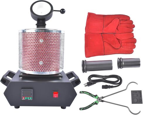 Getanye ترقية 1 كجم+2 كجم+3 كجم من ذوبان الذهب 1500W 1100 درجة مئوية/2012 ° F ، فرن الصب المعدني عالي درجة الحرارة المدمجة مع بوتقة الجرافيت لصرخ الألومنيوم الذهبي المعدني المعادن 110 فولت in Saudi Arabia
