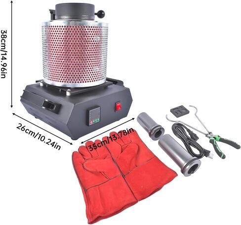 Getanye ترقية 1 كجم+2 كجم+3 كجم من ذوبان الذهب 1500W 1100 درجة مئوية/2012 ° F ، فرن الصب المعدني عالي درجة الحرارة المدمجة مع بوتقة الجرافيت لصرخ الألومنيوم الذهبي المعدني المعادن 110 فولت in Saudi Arabia
